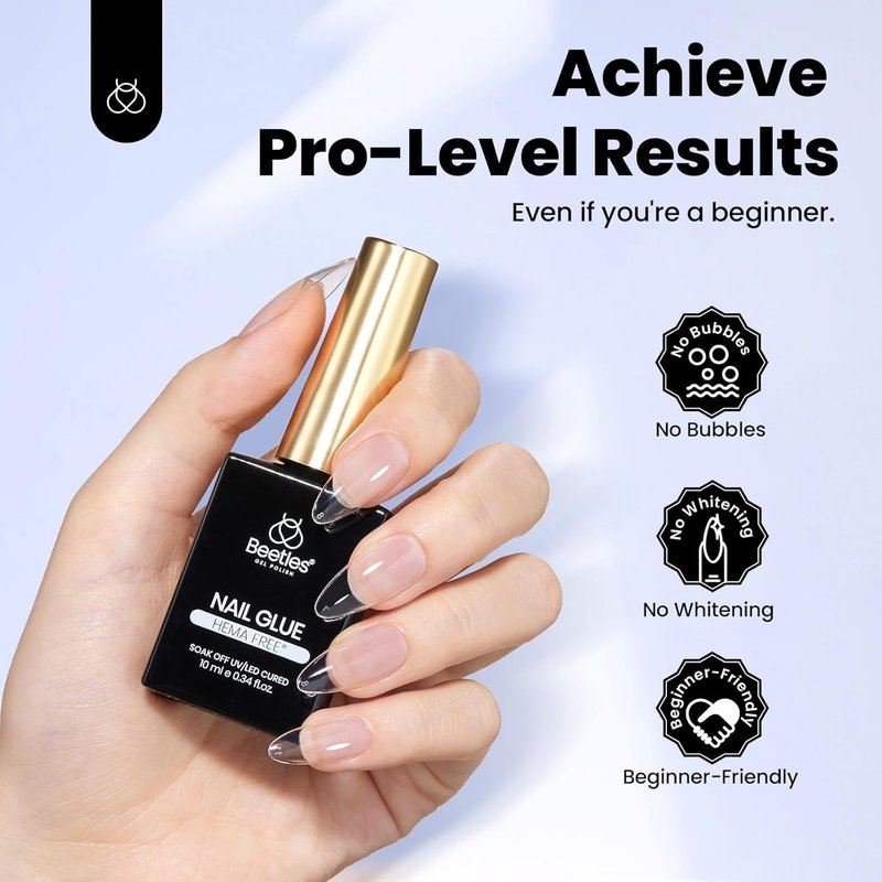 Beetles HEMA-Free Nail Glue Gel - Super Strong 10ml TPO-Free Brush-On UV Glue for Acrylic & Press-On Nails