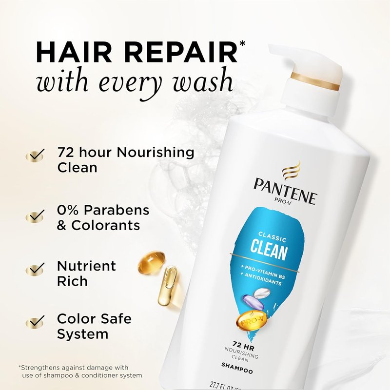 Pantene Shampoo - Classic Clean Formula with Pro-V Nutrients for Healthy, Color-Treated Hair | 27.7 Fl Oz