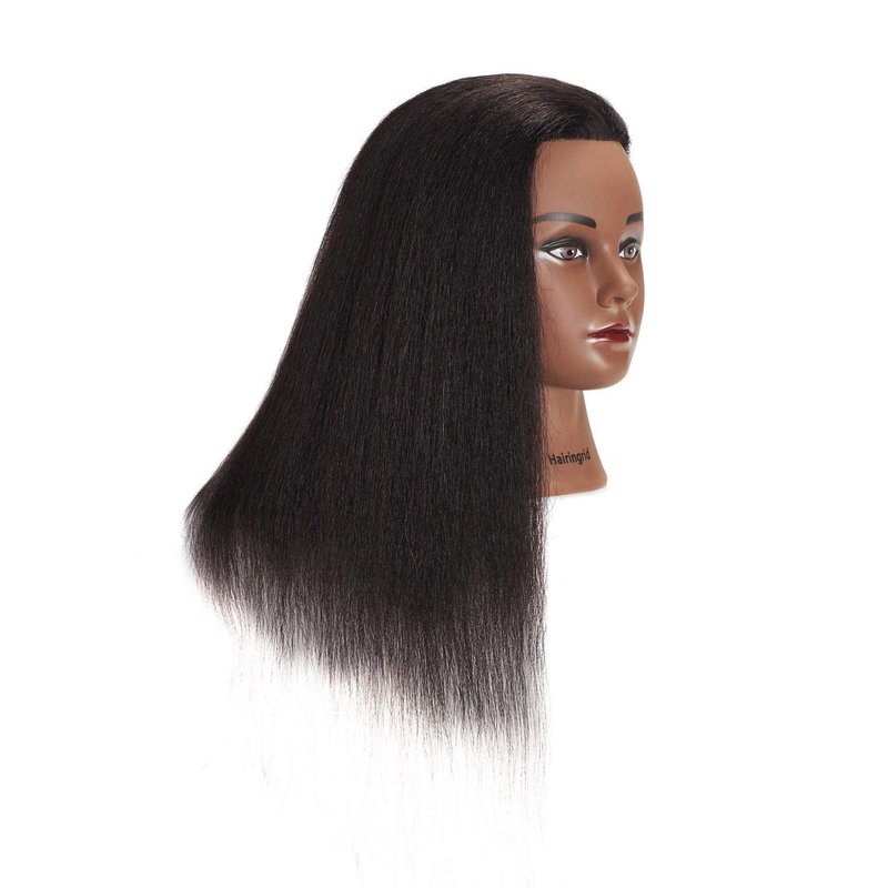 Hairingrid Mannequin Head - 14” 100% Real Hair Training Head with Free Clamp Holder