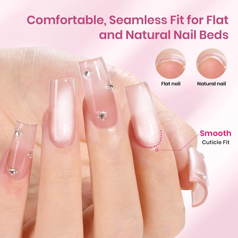 Beetles Tipex Lite Instant Apex Nail Tips, Medium Square Gel Nail Tips, 16 Sizes 00-14, Built-in Apex for Natural Fit, Beginner-Friendly DIY Nail Extensions