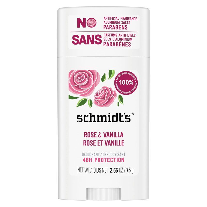 Schmidt's Aluminum-Free Vegan Deodorant Rose & Vanilla with 24 Hour Odor Protection for Women and Men, Natural Ingredients, Cruelty-Free, 2.65 oz