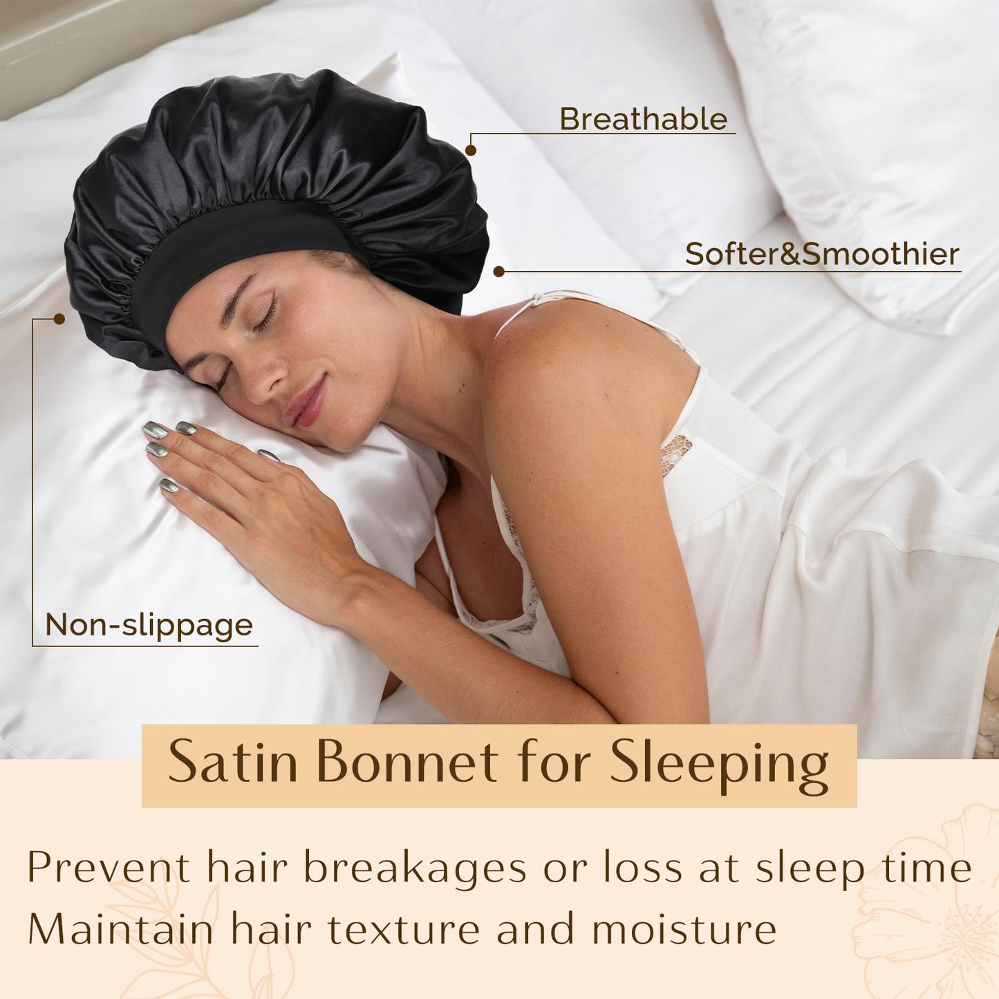 YANIBEST Silk Bonnet for Men Women Hair Bonnet for Sleeping Double Layer Satin Bonnets for Black Women Curly Hair Sleep Cap,Black