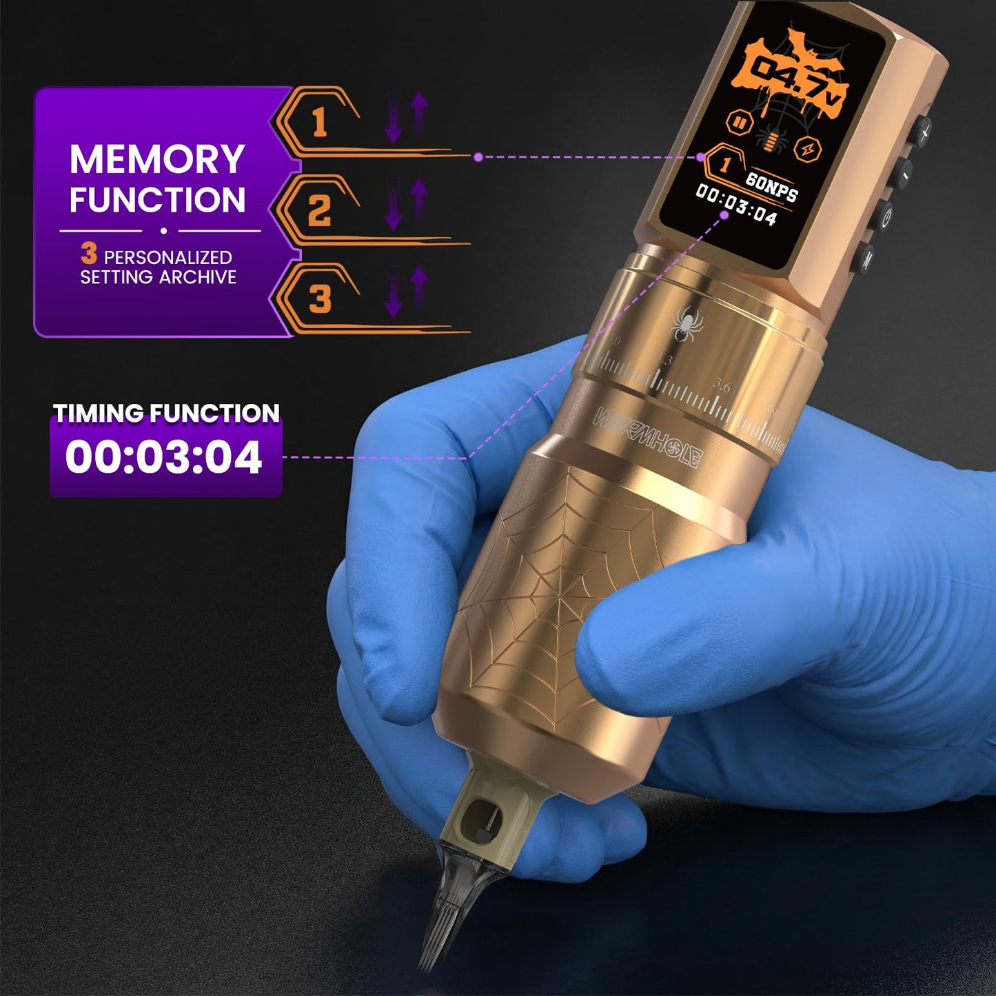 Wormhole 2 PCS 2300mAh Batteries Tattoo Kit Wireless Tattoo Gun Kit Tattoo Machine with 7 Adjustable Strokes, Smart Display with 3 Modes, 3 Memory Slots, WORMHOLEPRO Tattoo Needles & Inks WTK0254