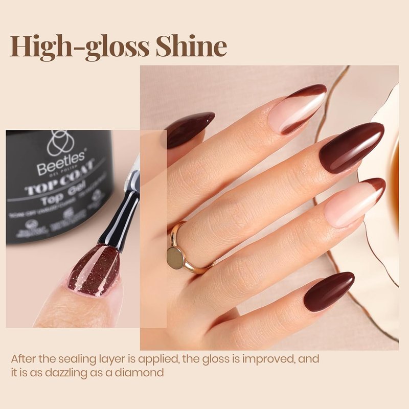 Beetles Gel Base and Top Coat Set - No Wipe Glossy Shine & Cuticle Oil for Stronger Nails | 3 Pieces