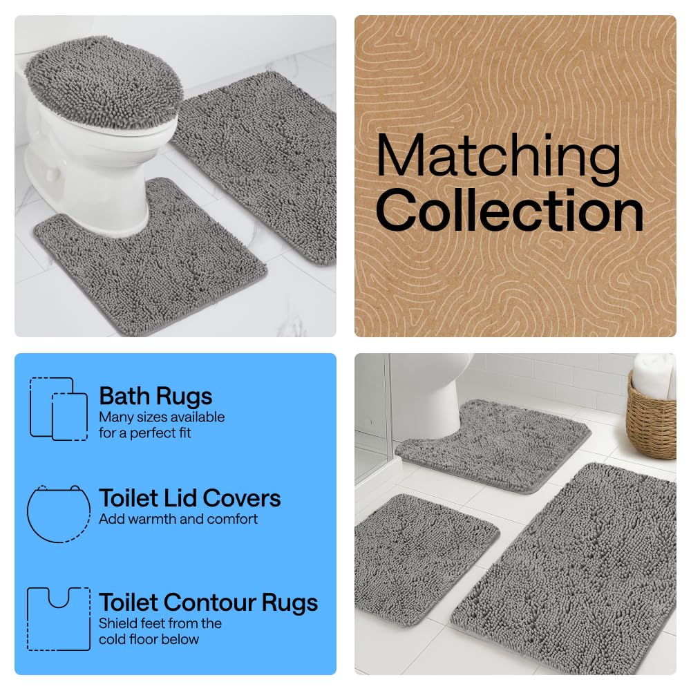GORILLA GRIP Bath Rug Mat, Thick Soft Absorbent Chenille, Quick Dry Microfiber Mats, Rubber Backing, Machine Washable Shower Floor Rugs, Bathroom Bathmat Home Decor Accessories, 24x17 Grey