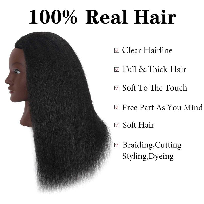 Mannequin Head Human Hair with 100% Real Hair Cosmetology Mannequin Doll Head for Hairdresser Practice Braiding Hairstyling with Free Table Clamp Stand (17 Inch)