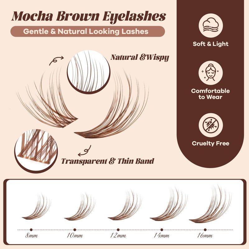 B&Q Brown Lash Clusters Blonde Brown Eyelash Cluster for Light Hair, MochaLash Cluster Eyelash Extensions Soft Browns False Eyelashes Comfortable Eyelash Clusters Perfect for Occasions（MochaLash 03）