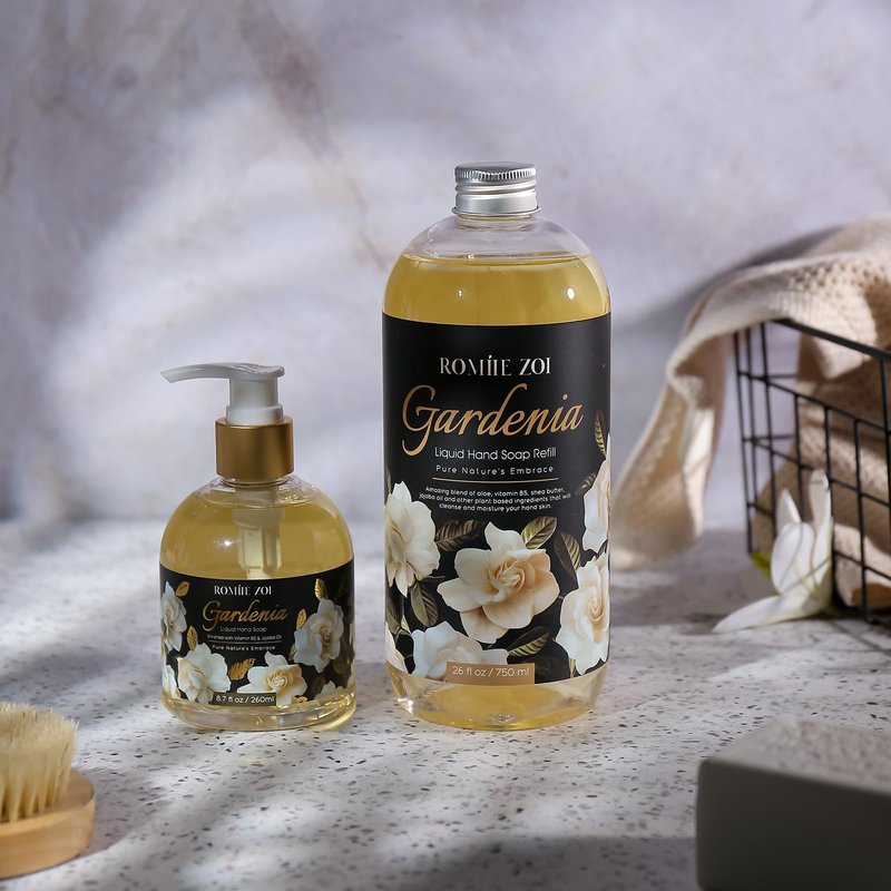 ROMIIE ZOI Hand Soap Refills, Gardenia Liquid Hand Soap, Large 750 ML / 26 FL OZ Bottles (Pack of 3), Gentle & Moisturizing Formula, Natural & Cruelty-Free for Kitchen and Bathroom Soap Dispensers