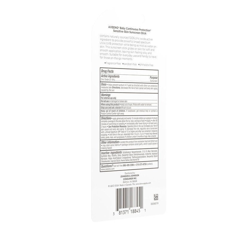 Aveeno Baby Mineral Sunscreen Stick - SPF 50 Protection for Sensitive Skin | Travel Size 0.47 oz