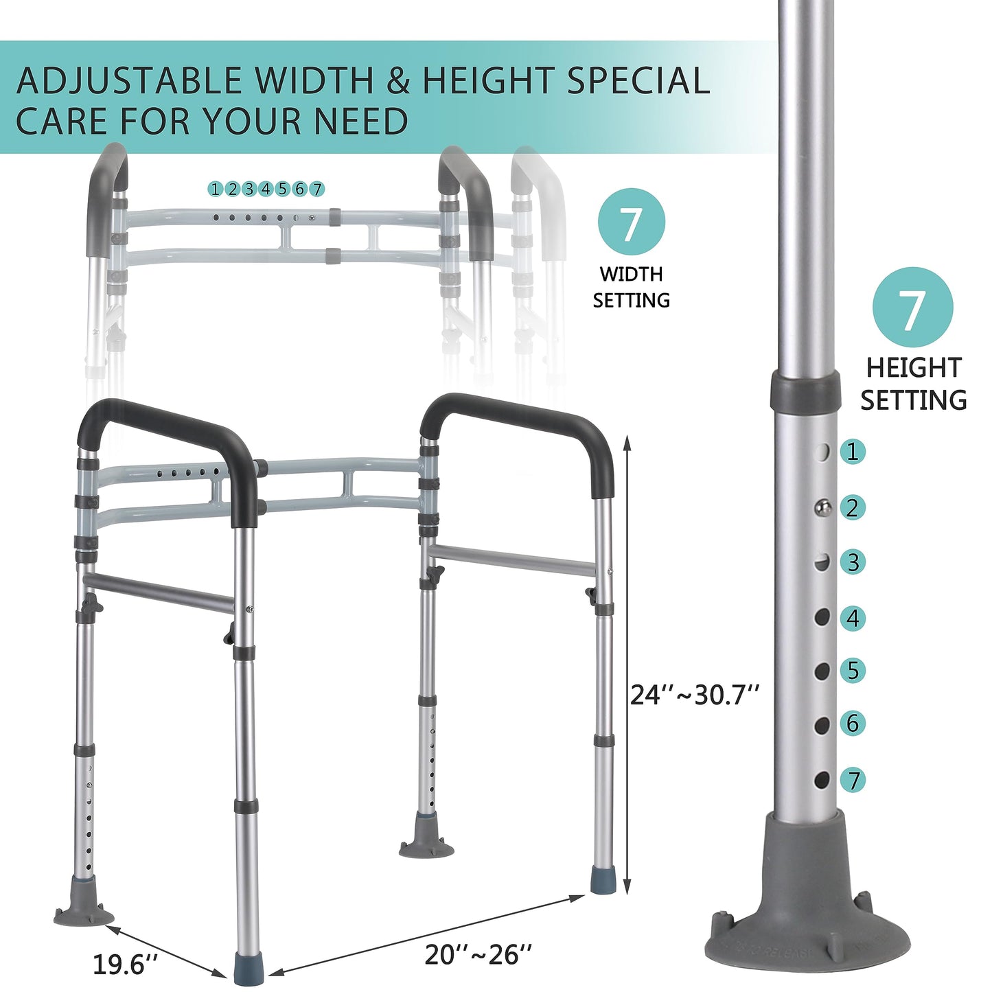 Lianjindun Toilet Safety Rails (350 lb), Adjustable Toilet Frame for Elderly, Seniors, Handicap & Disabled, Foldable Handicap Toilet Handles Fit Any Toilets (Gray)
