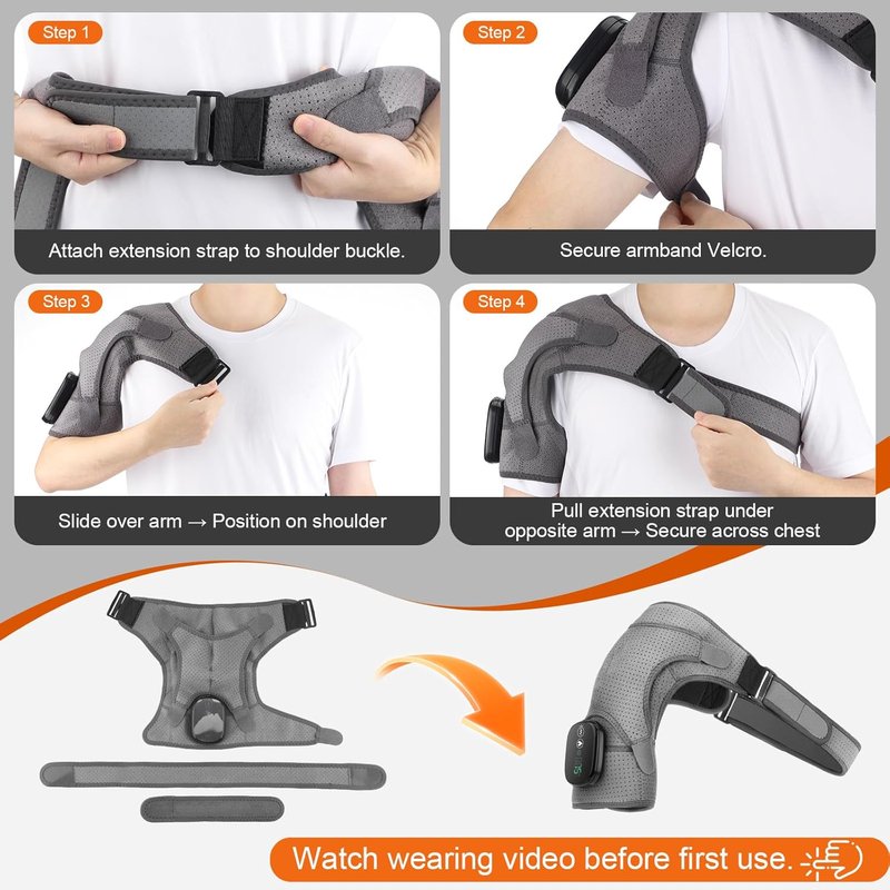 Skiennix Cordless Shoulder Heating Pad - Deep Tissue Pain Relief Massager | Heated Wrap in Gray