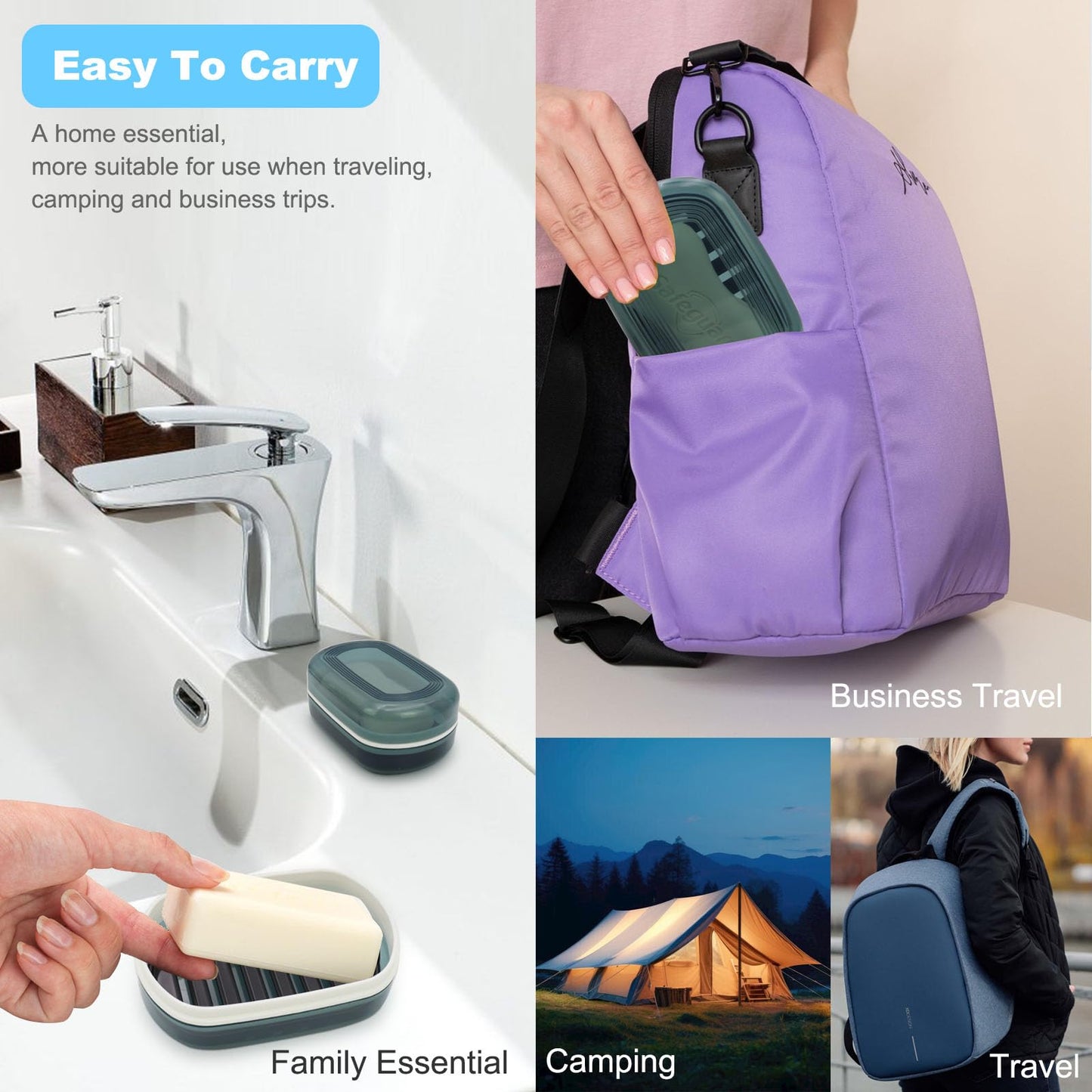 Travel Soap Container, Bar Soap Holder, Portable Soap Case, Soap Dish with Lid for Traveling, Camping, Gym, Bathroom (Blue Style-1)