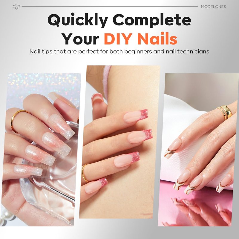 Modelones Pro Luxe Nail Apex Tips - Medium Square Extension Gel Tips | Thicker Strength, 15 Sizes