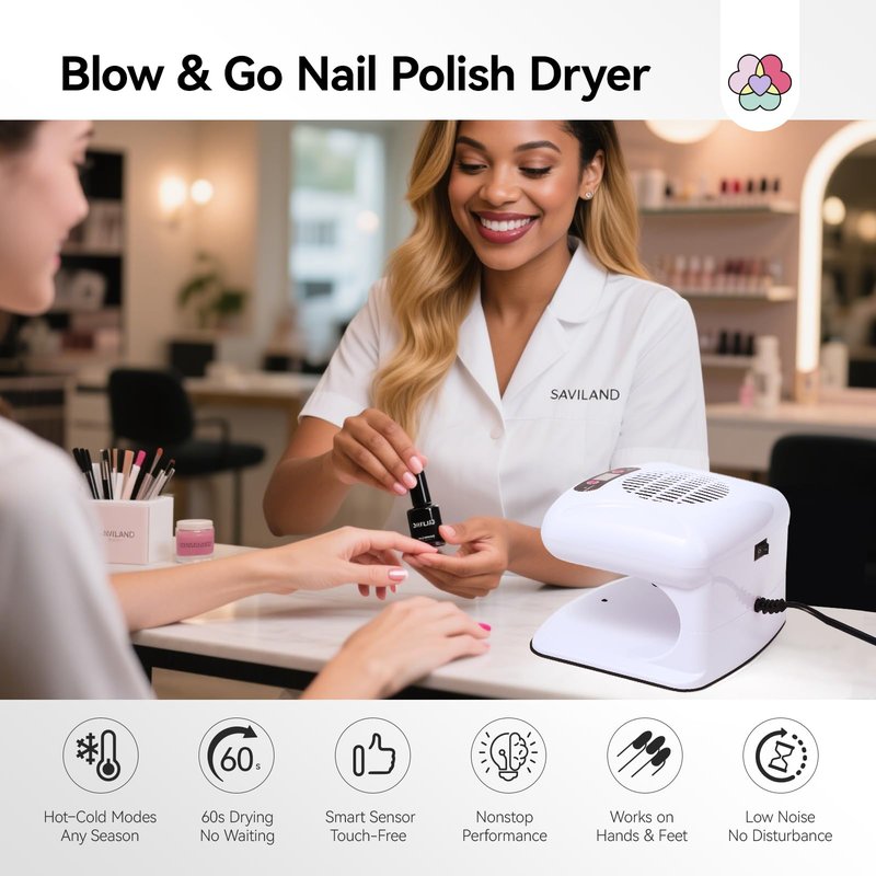 SAVILAND 300W Professional Nail Dryer: 5X Faster Drying, Strong-Air Fan with Warm/Cool Modes, Smart Sensor, Battery-Free Design for Home & Salon