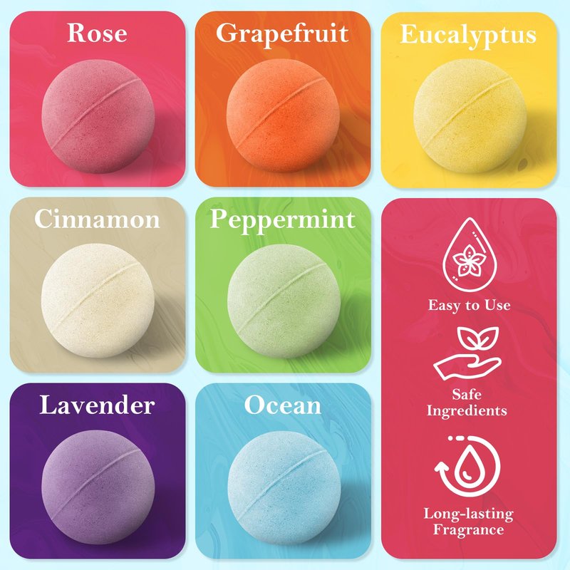 Bath Bombs Set, 7 Packs Bubble Fizzies Relaxation with Shea Butter, Dry Skin Moisturize, Birthday, Idea for Women, Wife, Girlfriend