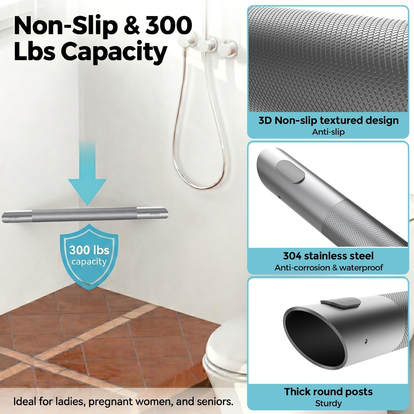 UFVCOV Brushed Nickel Shower Foot Rest Bar, Non-Slip Knurled Stainless Steel Foot Ledge for Shaving Legs, Wall Mounted Pedicure Foot Rest Step, Bathroom Corner Shower Accessories