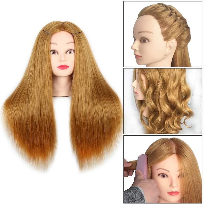 Mannequin Head with Human Hair 22-24 Inch Cosmetology Manikin Doll Head with 60% Blonde Real Hair for Hairstylists Cosmetology Students Practice Styling with Clamp Holder