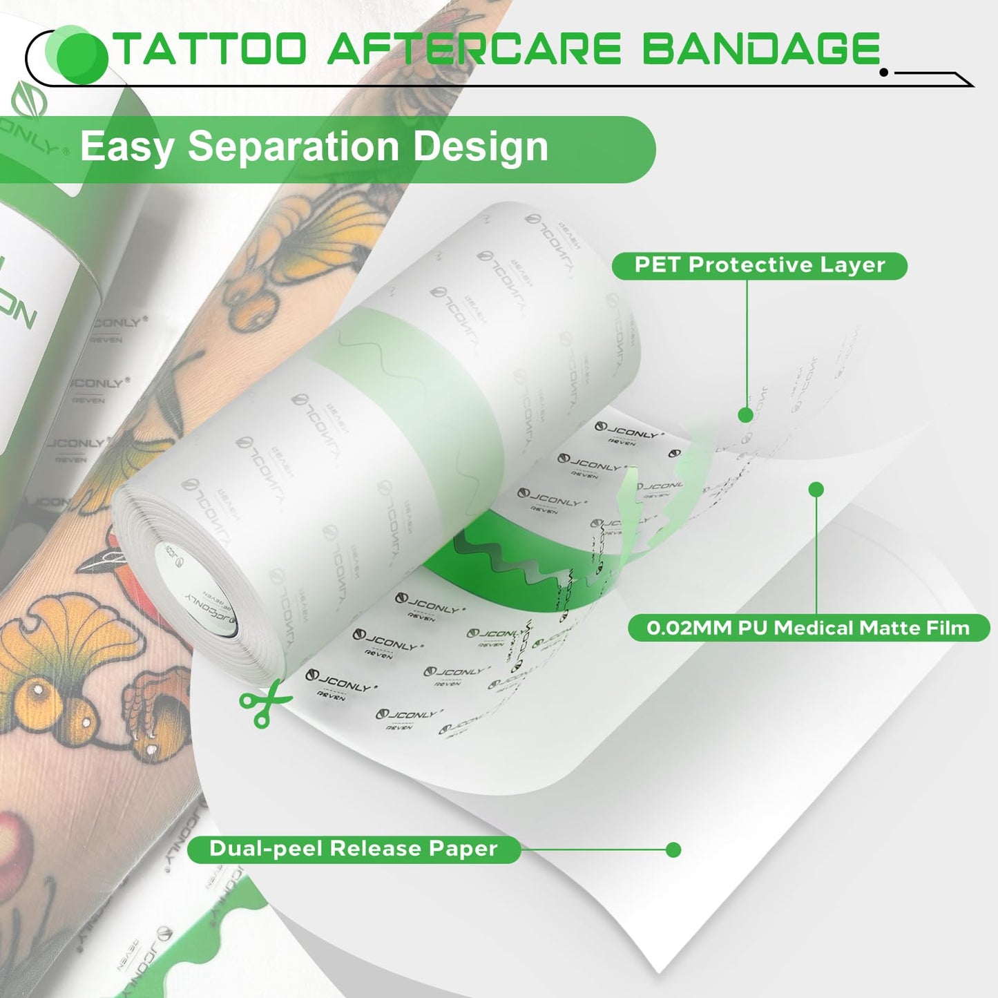 Tattoo Aftercare Bandage - Waterproof Tattoo Transparent Film Roll 7.9"x 10.9 Yards Tattoo Cover Up Tape, Second Skin Tattoo Bandage Wrap for Initial Healing Protective and Skin Repair