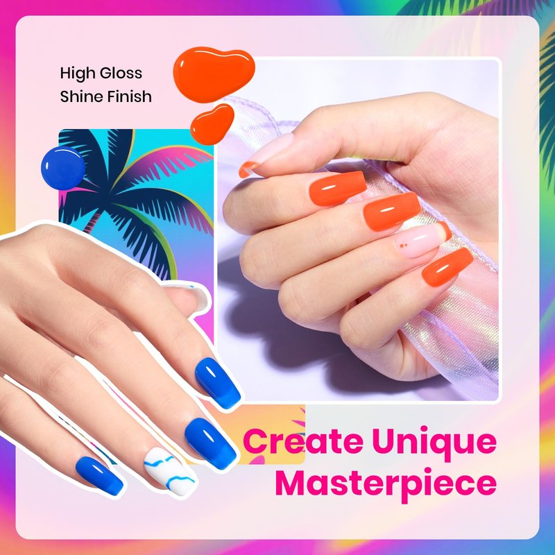 Beetles Neon Gel Nail Polish - Tropical Mood, Hema Free 6 Colors Summer Gel Nail Polish Set, 15ML Hot Pink Yellow Blue Purple Green Orange, Soak Off UV LED Bright Rainbow Summer Nails Art Holiday