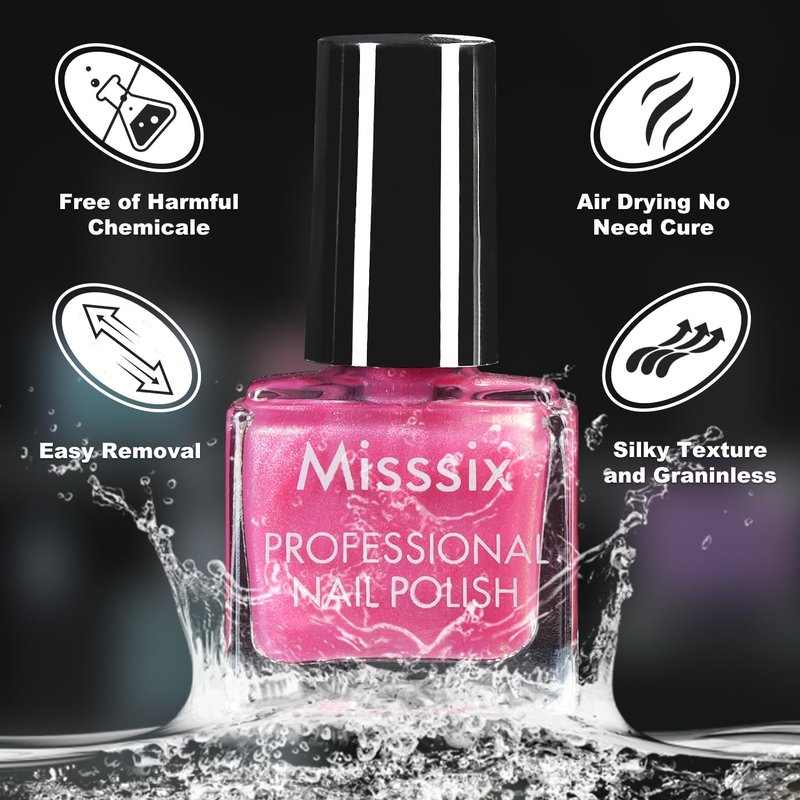 Misssix Pearl Nail Polish Set, 6 Colors Chrome Shimmer Pearl Pink Purple Quick Dry Nail Polish Long Lasting Fingernail Polish DIY Nail Lacquer Gift for Girls Women