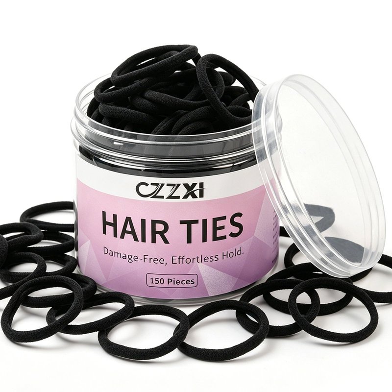 CZZXI 150Ct Hair Ties No Damage for Fine Hair (1.58in), Seamless Elastic Ponytails Holders, Bulk Soft Nylon Hair Ties for Women, Teens & Girls | Hair Accessories (Black)