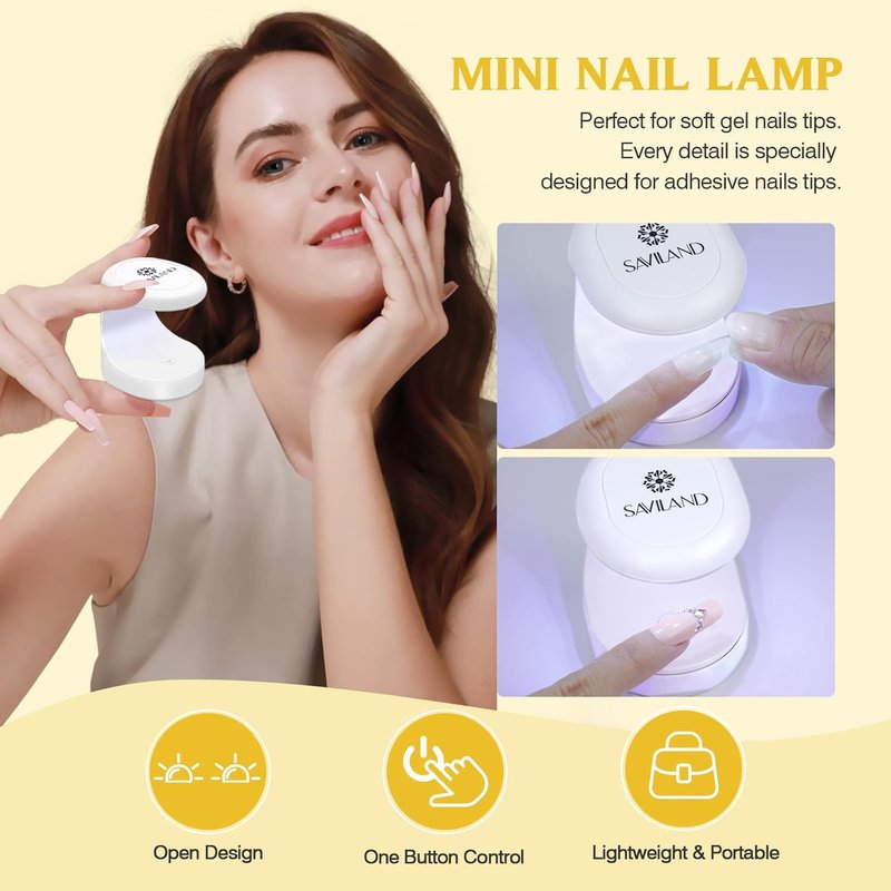 SAVILAND Gel Nail Kit - 500 Pcs Square Nail Tips & 4-in-1 UV Nail Glue with Lamp | At-Home Salon Manicure Gift for Women