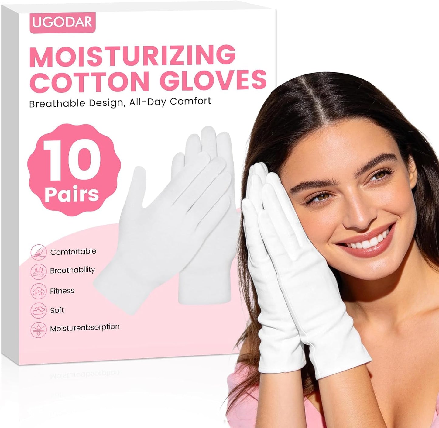 White Cotton Gloves - Soft Moisturizing Overnight Gloves for Eczema & Dry Skin | 20 Pcs Stretchable Spa Gloves for Men & Women