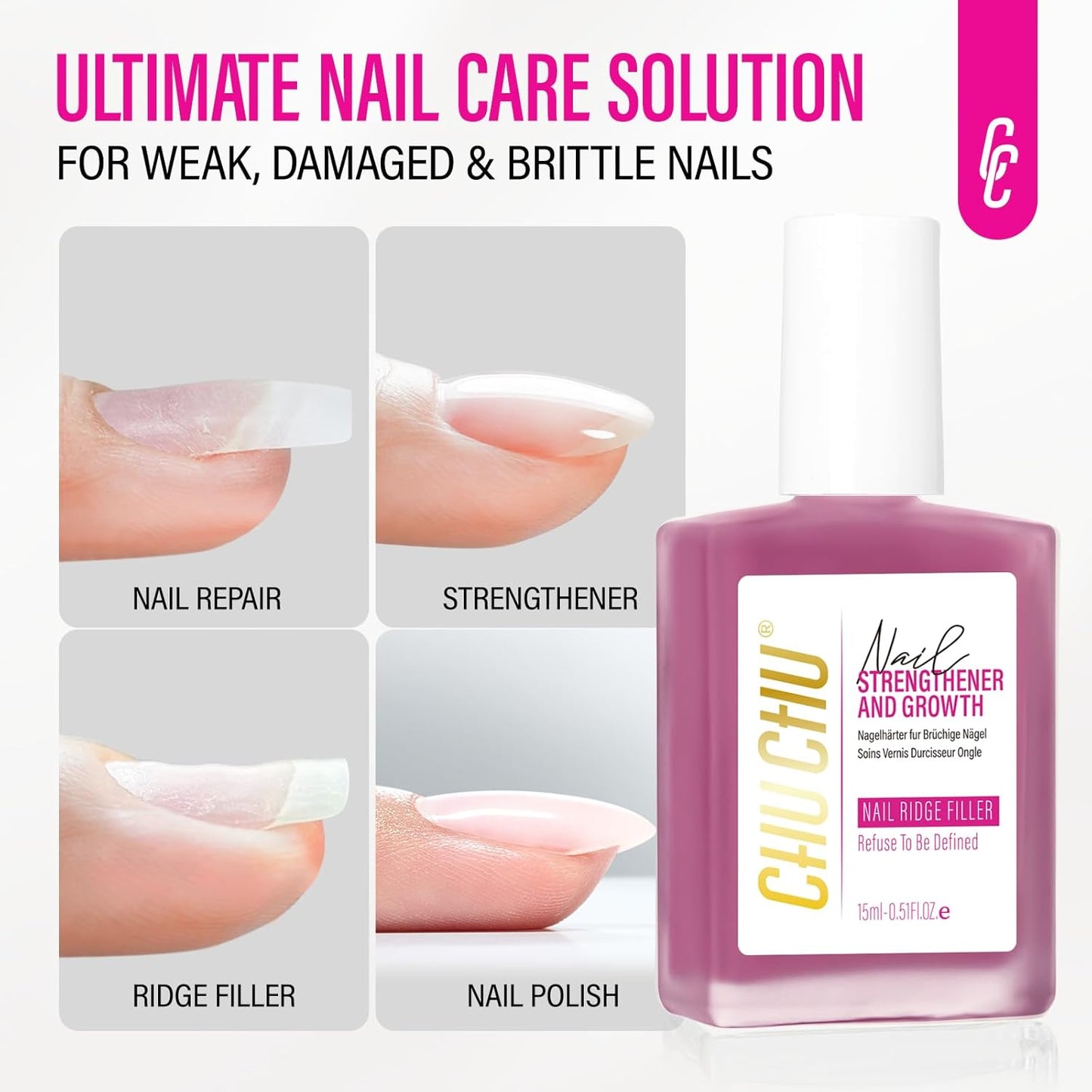 Skiennix Nail Hardener - Extra Strong 8-in-1 Dusty Rose Protein Polish for Weak Nails | 15ml