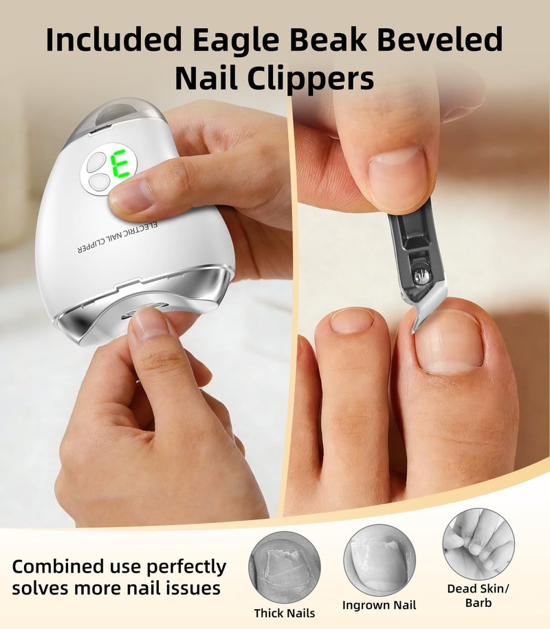 2026 Upgrade 2-in-1 Electric Nail Clipper & Filer, Baby Nail Trimmer with LED Light 3-Speed Quiet (<45dB) Portable Nail Cutter for Seniors & Adults, Rechargeable via USB-C