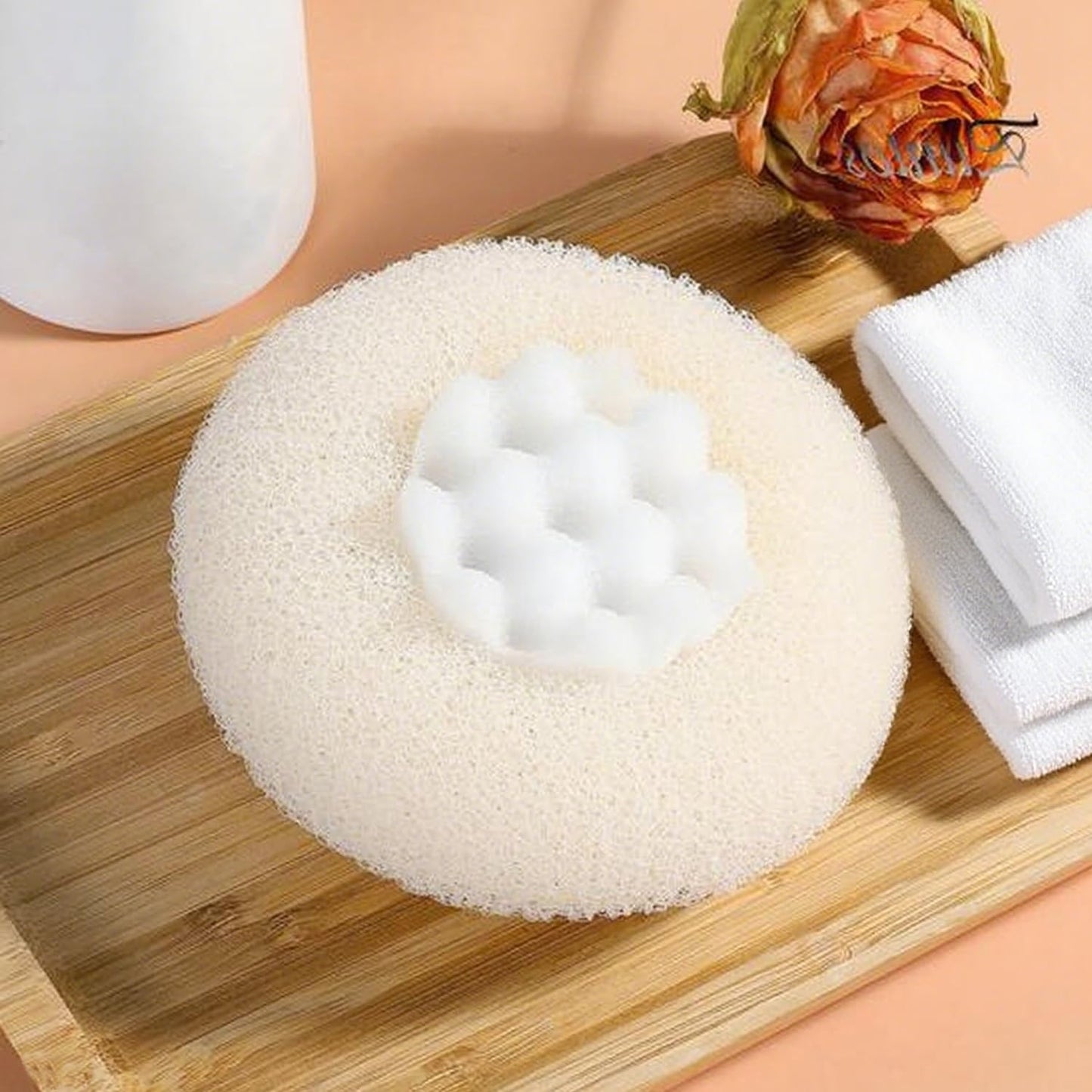 Super Soft Sunflower Suction Cup Bath Ball, New Upgraded 2-in-1 Sunflower Ball Exfoliating Loofah Sponge Mesh Pouf Shower Ball with Comfortable Non-Slip Handle (Yellow)