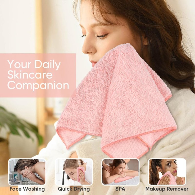 HOMEXCEL Microfiber Washcloths - 12 Pack of Soft, Highly Absorbent Face Towels | Multi-Purpose, 12x12 Inch, Pink