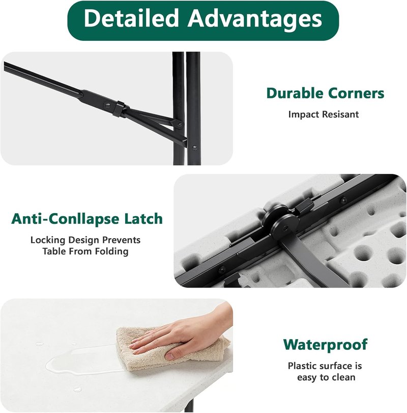 Folding Table 2 Pack - Heavy Duty 6FT Plastic Tables | 400 lbs Capacity, Reinforced Steel Legs, Ideal for Parties & Picnics