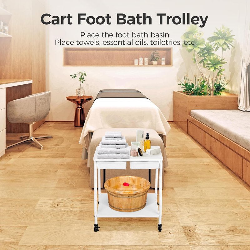 Pedicure Cart with Foot Rest - Portable Nail Rolling Station | Comfortable Cushion Stool for Spa & Salon Use
