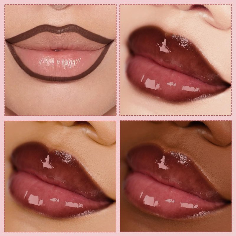 HOSAILY Nourishing Lip Gloss Moisturizing High Shine Fresh Lightweight Glossy Plumping Lip Combo for Women, Long Wear Lip Glow Oil with Brown Lip Liner Set Non-Sticky Liquid Lipstick Makeup#12