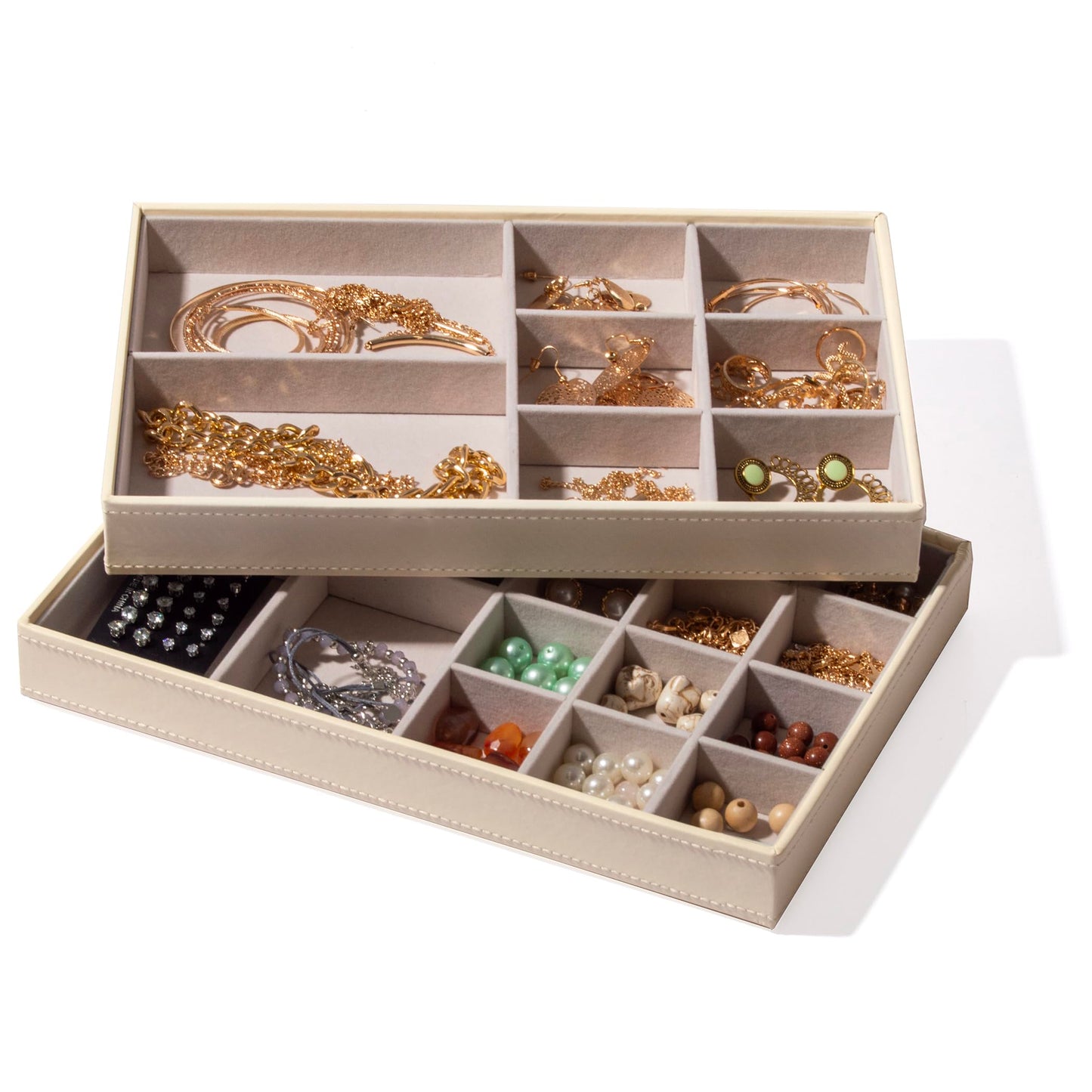 BINO | Jewelry Tray 2-Pack(Champagne) Stackable Jewelry Organizer Display | Accesories Holder and Display, Velvet Accent | Jewelry Display Case | Counter Showcase | Ring, Necklace, Bracelet, Earrings