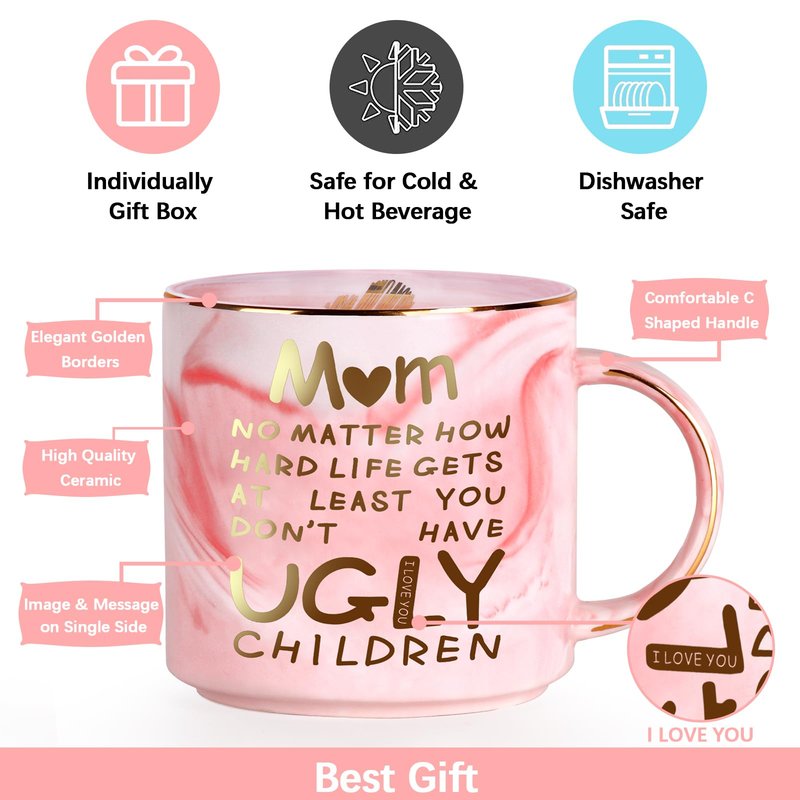 Mothers Day Gifts for Mom from Daughter Son - 12oz Funny Coffee Mug for Mom Wife from Husband Unique Marble Coffee Cup with Gold Print Christmas Birthday Mother's Day Present for Mama Stepmother Women