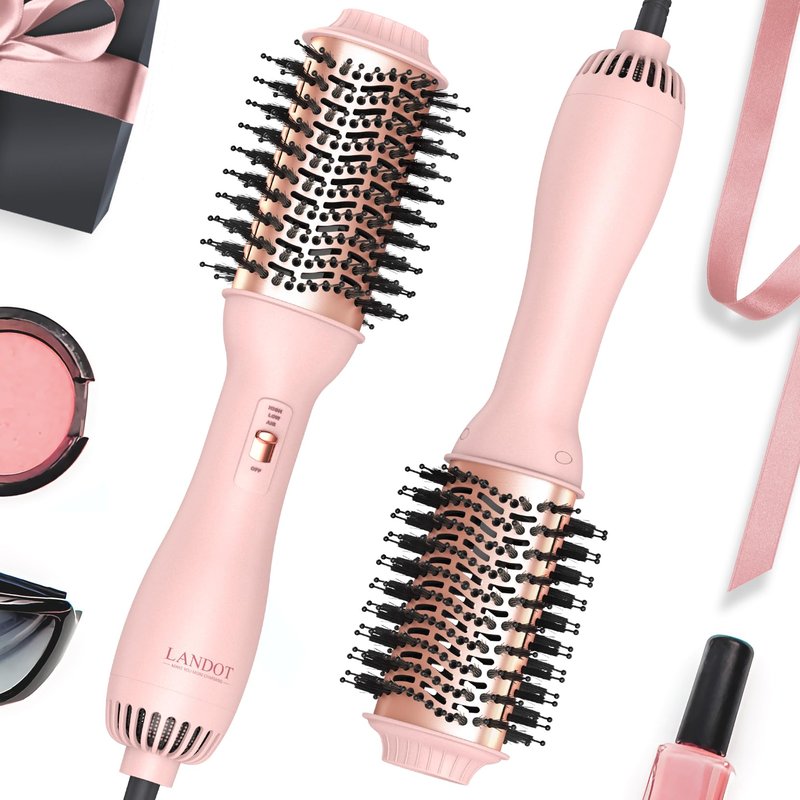 LANDOT Hair Blow Dryer Brush - One-Step Volumizer & Styler with Ceramic Titanium Barrel, Ionic Anti-Frizz Technology, 3 Heat/2 Speed Settings for All Hair Types, Rose Gold