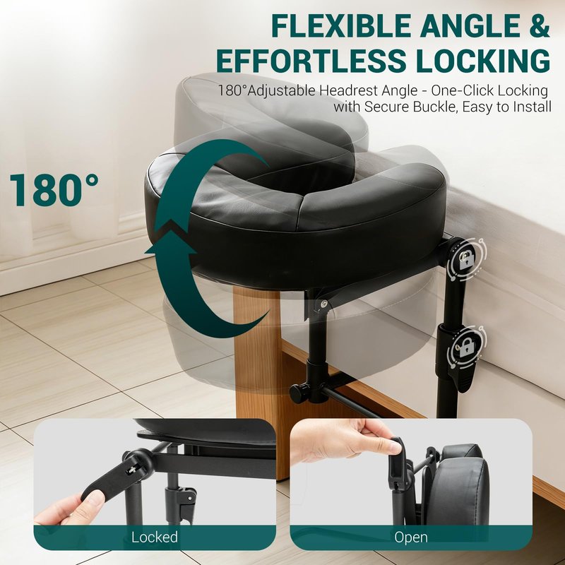 AquaLume Massage Headrest for Bed, Adjustable Bed Massage Head Holder with Memory Foam Face Cradle, Home Mattress Top Massage Kit for Eye Surgery Recovery & Comfortable Relaxation(with Arm Rest)