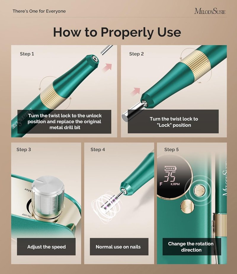 MelodySusie Nail Drill - Advanced Rechargeable E-File with 35000RPM & Long Battery Life | Lightweight Handpiece for Home & Salon Use