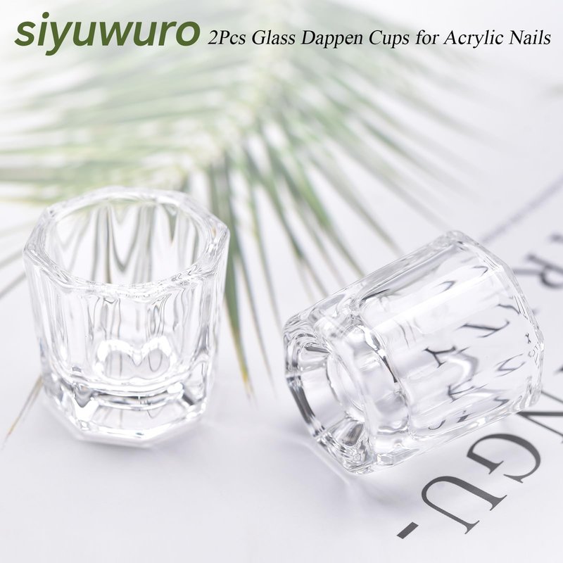 siyuwuro 2Pcs Nail Art Dappen Dish Cups for Acrylic Liquid and Powder Clear Glass Nail Bowl Acrylic Powder Holder Nail Liquid Cup Acrylic Glass Jar Crystal Bowl for Nails