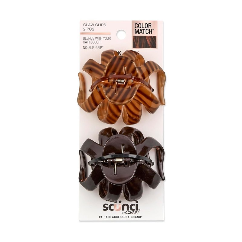Scunci by Conair Jaw Claw Clips - Durable Hair Accessories for Thick Hair - Black & Tortoise | 2 Count