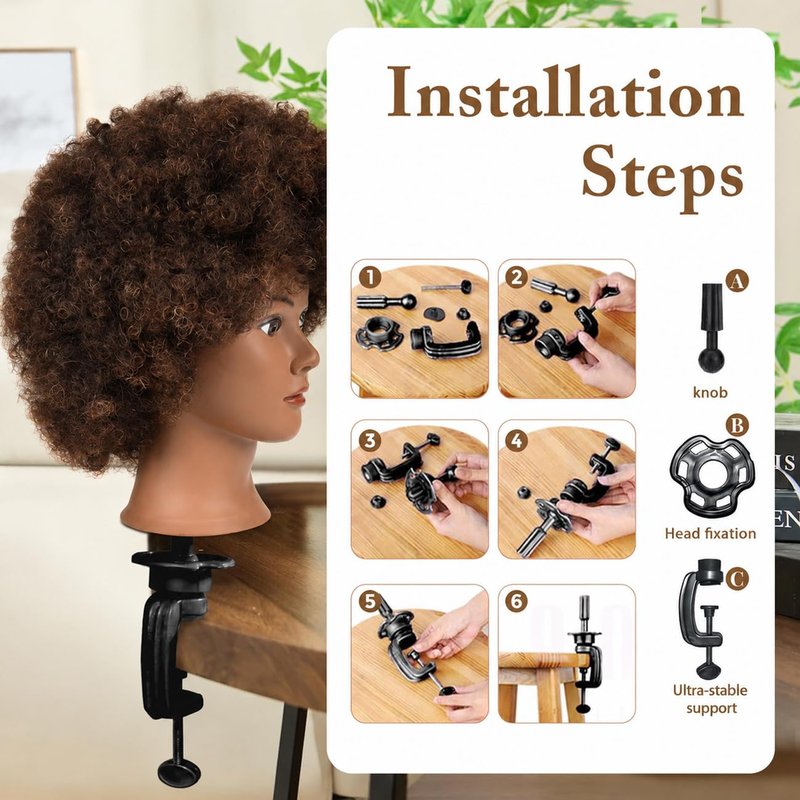 headdoll Afro Curly Mannequin Head with 100% Human Hair Curly Hair Hairdresser Hair Styling Cosmetology Manikin Head Doll head for Hairdresser Practice Styling Dye Braiding with Clamp Stand