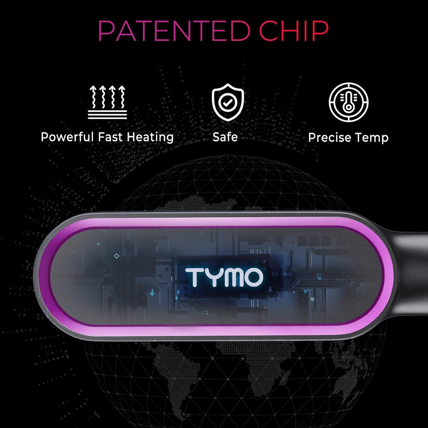 TYMO Ring Hair Straightener Brush - Fast Heating Comb with 5 Temperature Settings | Black