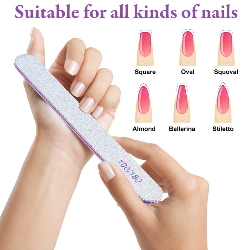 200 Pcs Nail Files 100/180 Grit Double Sides Emery Boards Reusable Nail Files for Acrylic Fingernails Professional Manicure Tools for Natural Acrylic Fingernail Home and Salon Supplies