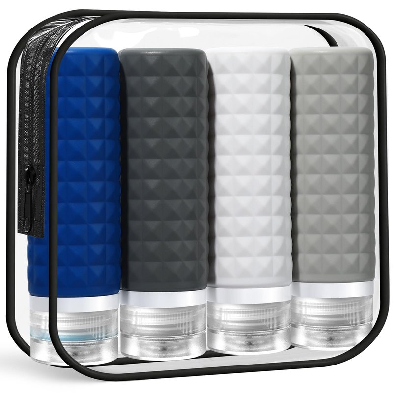 Firstfooby Travel Bottles for Toiletries, TSA Approved Travel Size Containers, Leak Proof Silicone Shampoo Bottles, Small Toiletry Containers with Clear Bag for Shampoo Conditioner Lotion