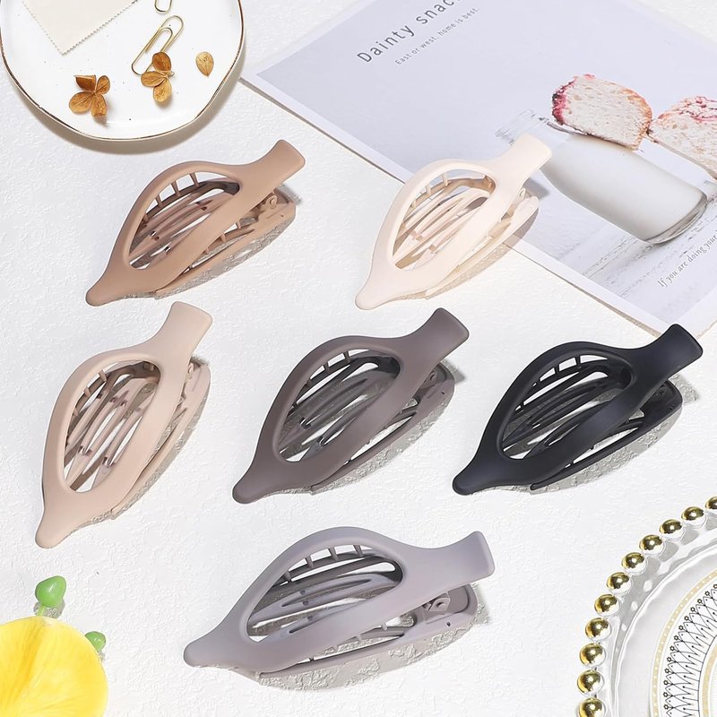 Flat Hair Clips Set - 6 Durable Claw Clips for Women | Stylish Brown & Grey Accessories