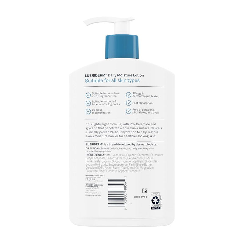 Lubriderm Fragrance Free Daily Moisture Lotion + Pro-Ceramide, Shea Butter & Glycerin, Face, Hand & Body Lotion for Sensitive Skin, Hydrating Lotion for Healthier-Looking Skin, 16 fl. oz