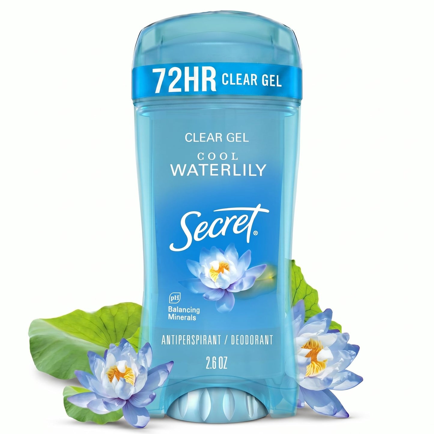 Secret Fresh Antiperspirant Deodorant for Women, 48hr to 72hr Breathable Sweat & Odor Protection, Instant Freshness & Gentle, PH Balancing Minerals, Clear Gel, Cool Waterlily Scent, 2.6 oz