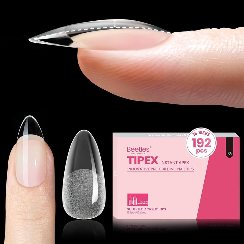 Beetles Instant Apex Nail Tips - Medium Almond, 192pcs, 16 Sizes 00-14 | Thicker Strong Acrylic for DIY Extensions