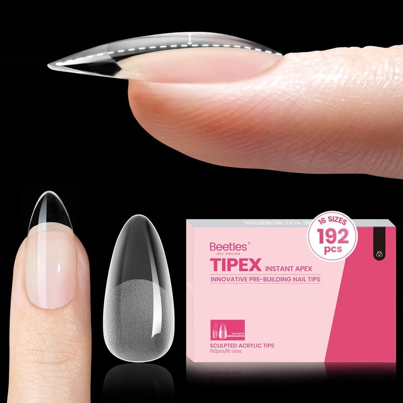 Beetles Tipex Instant Apex Nail Tips, 512Pcs Medium Oval Almond Pre-building Pre-Sculpted Pre-etched Acrylic Nail Tips Full Cover Press-on False Nail Extension